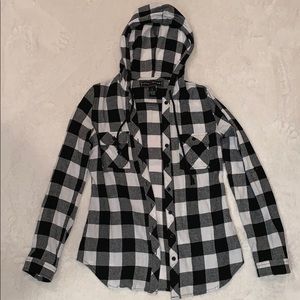 Black and white hooded flannel, size medium